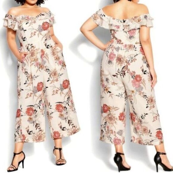 City Chic Women's Off Shoulder Wide Leg Jumpsuit Size 20 Cocktail Floral $149 - Picture 1 of 7